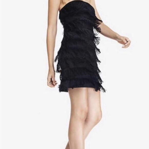 Express Black Fringe Strapless Flapper Dress sz 0 - Picture 2 of 2